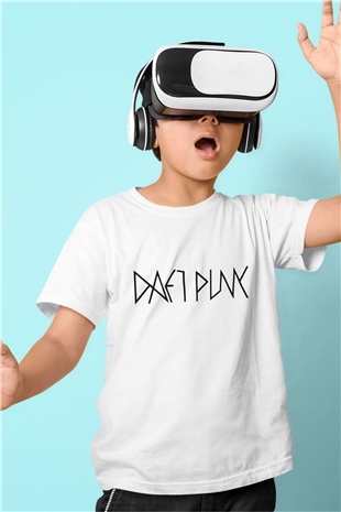 Daft Punk Baskılı Beyaz Unisex Çocuk Tişört
