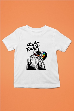 Daft Punk Baskılı Beyaz Unisex Çocuk Tişört