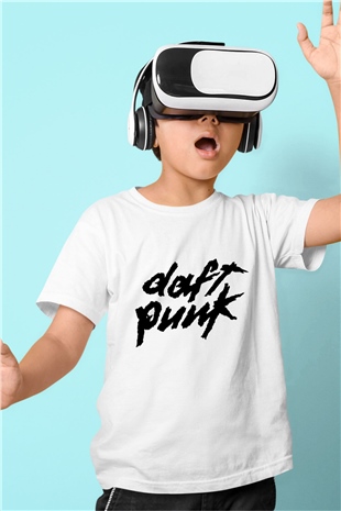 Daft Punk Baskılı Beyaz Unisex Çocuk Tişört