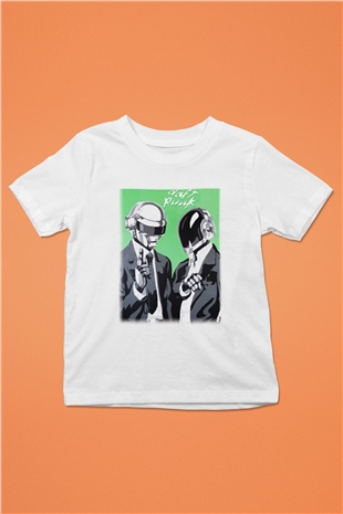 Daft Punk Baskılı Beyaz Unisex Çocuk Tişört