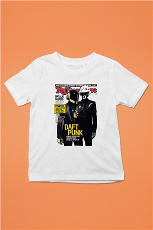 Daft Punk Baskılı Beyaz Unisex Çocuk Tişört