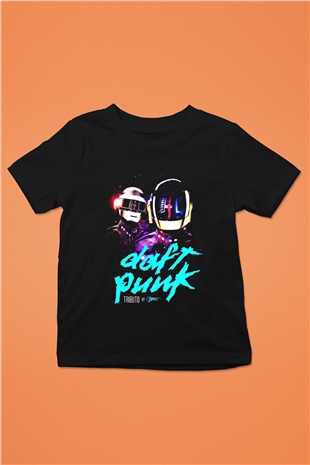 Daft Punk Baskılı Siyah Unisex Çocuk Tişört