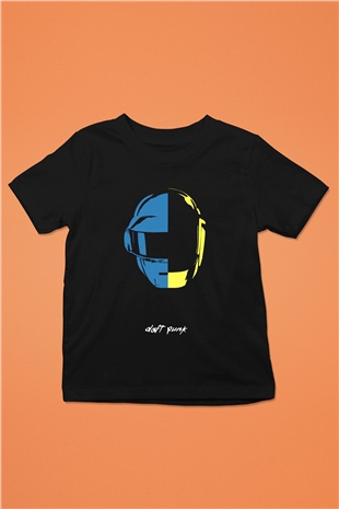 Daft Punk Baskılı Siyah Unisex Çocuk Tişört