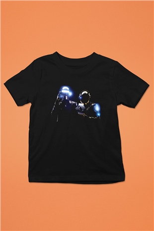Daft Punk Baskılı Siyah Unisex Çocuk Tişört
