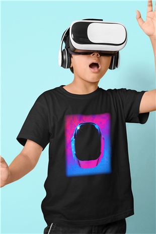 Daft Punk Baskılı Siyah Unisex Çocuk Tişört