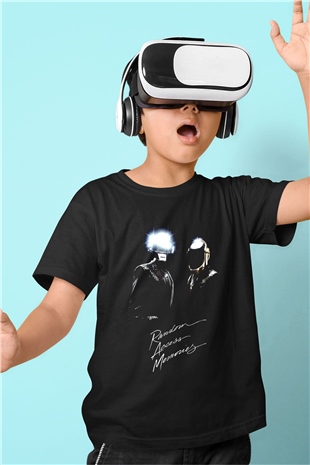 Daft Punk Baskılı Siyah Unisex Çocuk Tişört