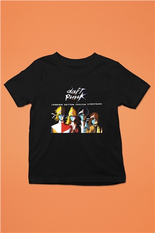 Daft Punk Baskılı Siyah Unisex Çocuk Tişört