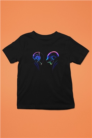 Daft Punk Baskılı Siyah Unisex Çocuk Tişört