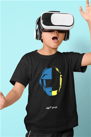Daft Punk Baskılı Siyah Unisex Çocuk Tişört