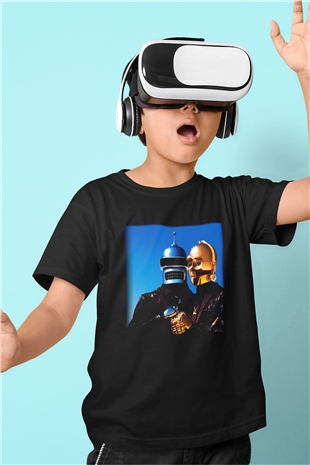 Daft Punk Baskılı Siyah Unisex Çocuk Tişört