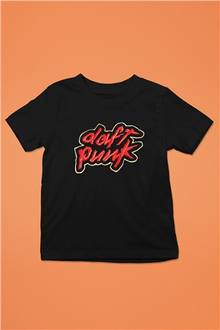 Daft Punk Baskılı Siyah Unisex Çocuk Tişört