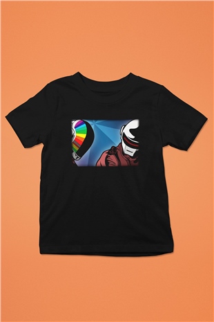 Daft Punk Baskılı Siyah Unisex Çocuk Tişört