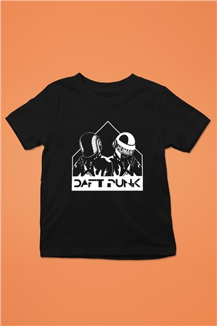 Daft Punk Baskılı Siyah Unisex Çocuk Tişört