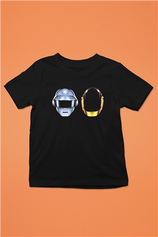 Daft Punk Baskılı Siyah Unisex Çocuk Tişört