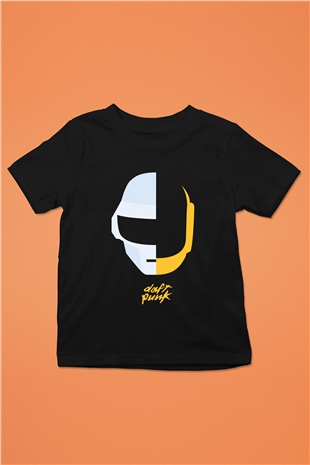 Daft Punk Baskılı Siyah Unisex Çocuk Tişört