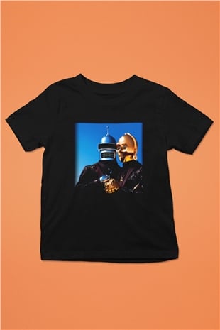 Daft Punk Baskılı Siyah Unisex Çocuk Tişört