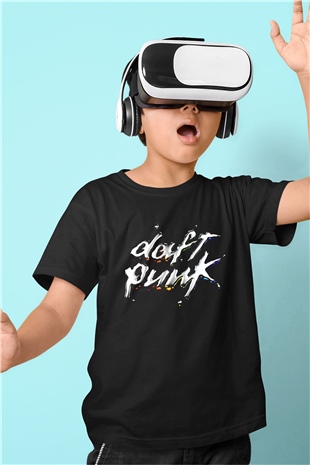 Daft Punk Baskılı Siyah Unisex Çocuk Tişört