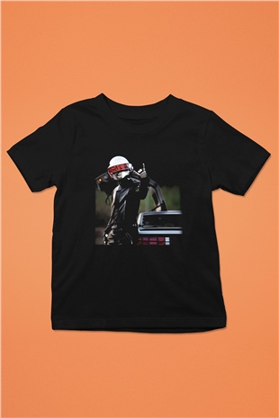 Daft Punk Baskılı Siyah Unisex Çocuk Tişört