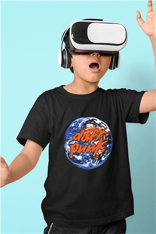 Daft Punk Baskılı Unisex Siyah Çocuk Tişört