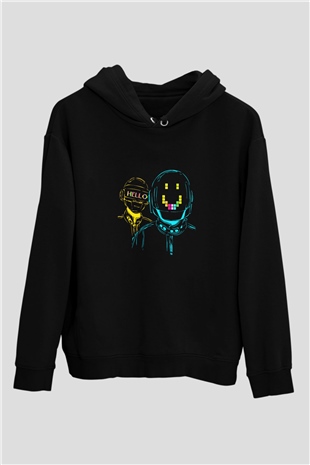 Daft Punk Baskılı Unisex Siyah Hoodie