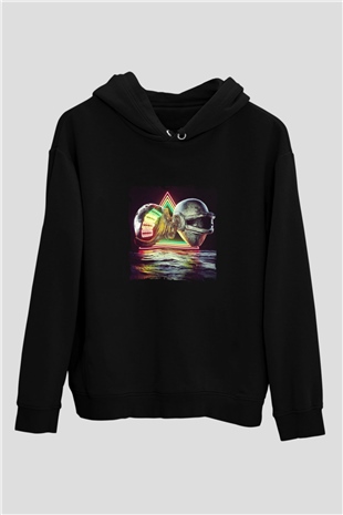 Daft Punk Baskılı Unisex Siyah Hoodie