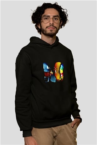 Daft Punk Baskılı Unisex Siyah Hoodie