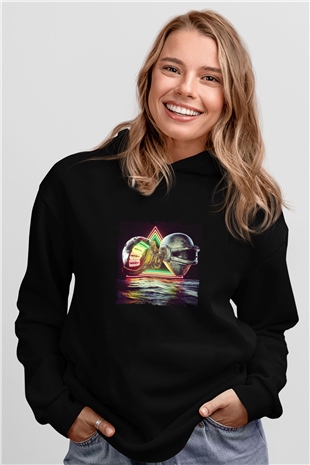 Daft Punk Baskılı Unisex Siyah Hoodie