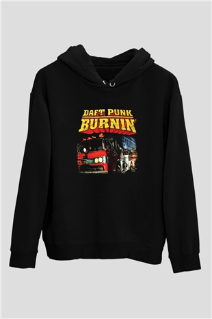 Daft Punk Baskılı Unisex Siyah Hoodie