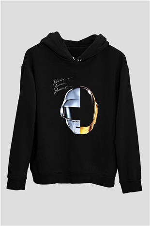 Daft Punk Baskılı Unisex Siyah Hoodie