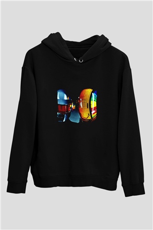 Daft Punk Baskılı Unisex Siyah Hoodie