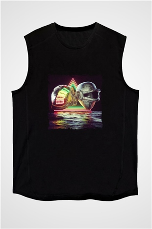 Daft Punk Baskılı Unisex Siyah Kolsuz Tişört