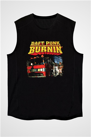Daft Punk Baskılı Unisex Siyah Kolsuz Tişört