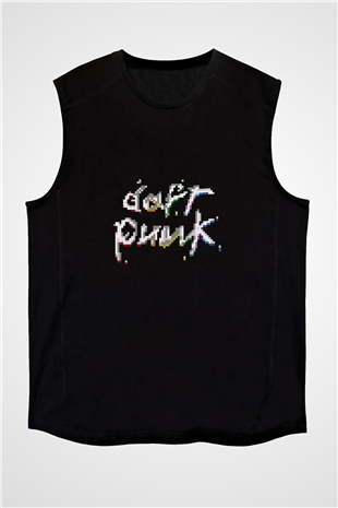 Daft Punk Baskılı Unisex Siyah Kolsuz Tişört