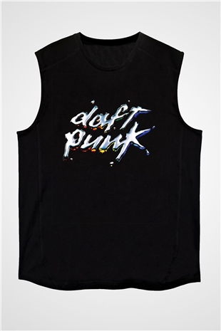 Daft Punk Baskılı Unisex Siyah Kolsuz Tişört
