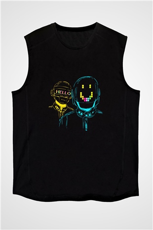 Daft Punk Baskılı Unisex Siyah Kolsuz Tişört
