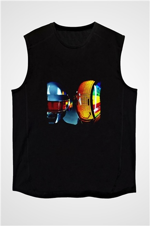 Daft Punk Baskılı Unisex Siyah Kolsuz Tişört
