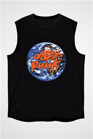 Daft Punk Baskılı Unisex Siyah Kolsuz Tişört