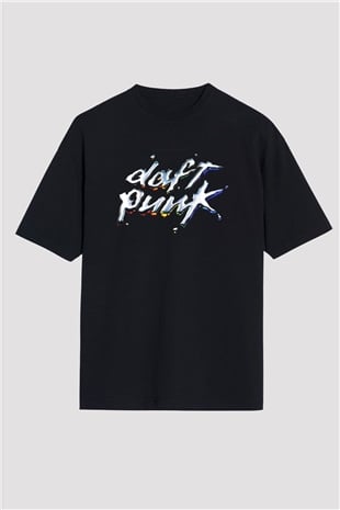 Daft Punk Baskılı Unisex Siyah Oversize Tişört