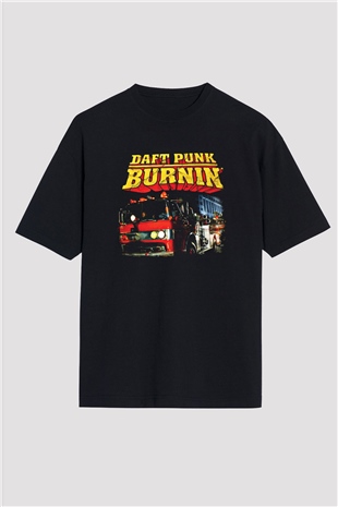 Daft Punk Baskılı Unisex Siyah Oversize Tişört