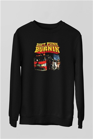 Daft Punk Baskılı Unisex Siyah Sweatshirt
