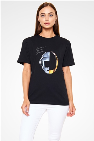Daft Punk Baskılı Unisex Siyah Tişört