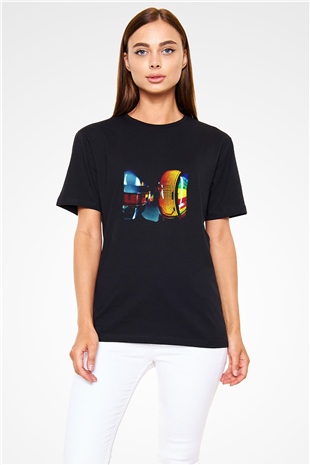 Daft Punk Baskılı Unisex Siyah Tişört