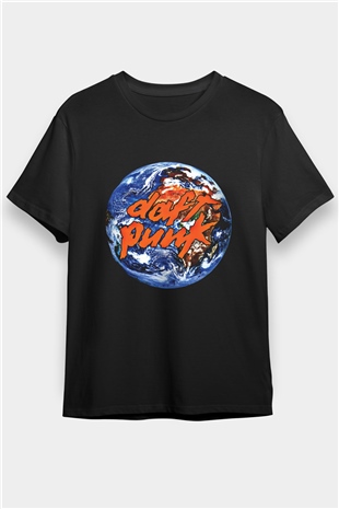 Daft Punk Baskılı Unisex Siyah Tişört