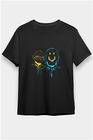Daft Punk Baskılı Unisex Siyah Tişört