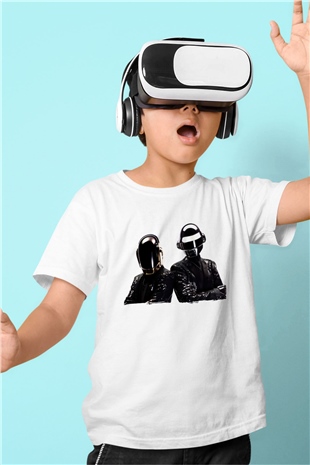 Daft Punk Beyaz Unisex Çocuk Tişört