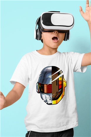 Daft Punk Beyaz Unisex Çocuk Tişört