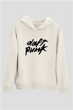 Daft Punk Beyaz Unisex Kapşonlu Sweatshirt