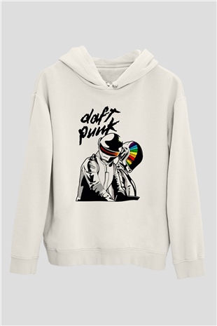 Daft Punk Beyaz Unisex Kapşonlu Sweatshirt