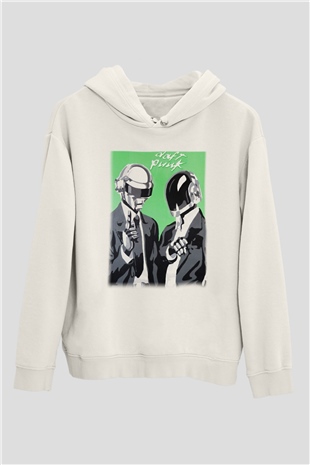 Daft Punk Beyaz Unisex Kapşonlu Sweatshirt