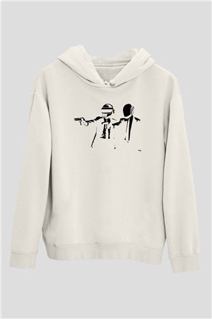 Daft Punk Beyaz Unisex Kapüşonlu Sweatshirt